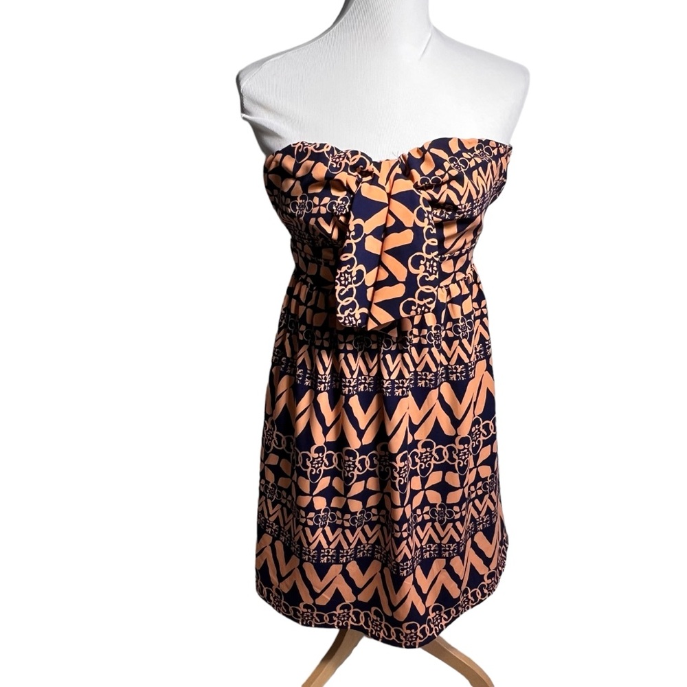 PRIMI STRAPLESS DRESS small short lined blue orange